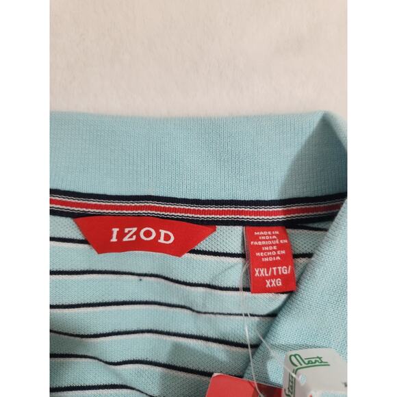 Izod NWT 100% Cotton Polo Shirt Mens 2XL Blue Striped Short Sleeve Golf Preppy - Picture 4 of 15